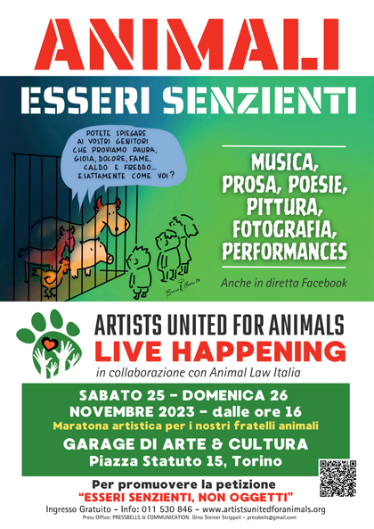 SABATO 25 DOMENICA 26 NOVEMBRE 2023 DALLE ORE 16 - LIVE HAPPENING CON GLI ARTISTI DI ARTISTS UNITED FOR ANIMALS